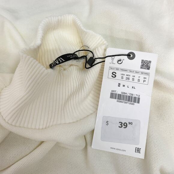 Zara Ivory Mock Neck Drop Shoulder Cropped Sweater size Small NWT - Picture 6 of 6